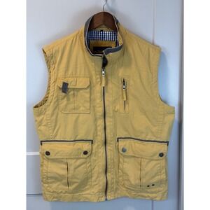 Rare Bexley's Man Sportswear Zip Up‎ Vest Gold Yellow Large Multi Pocket Utility